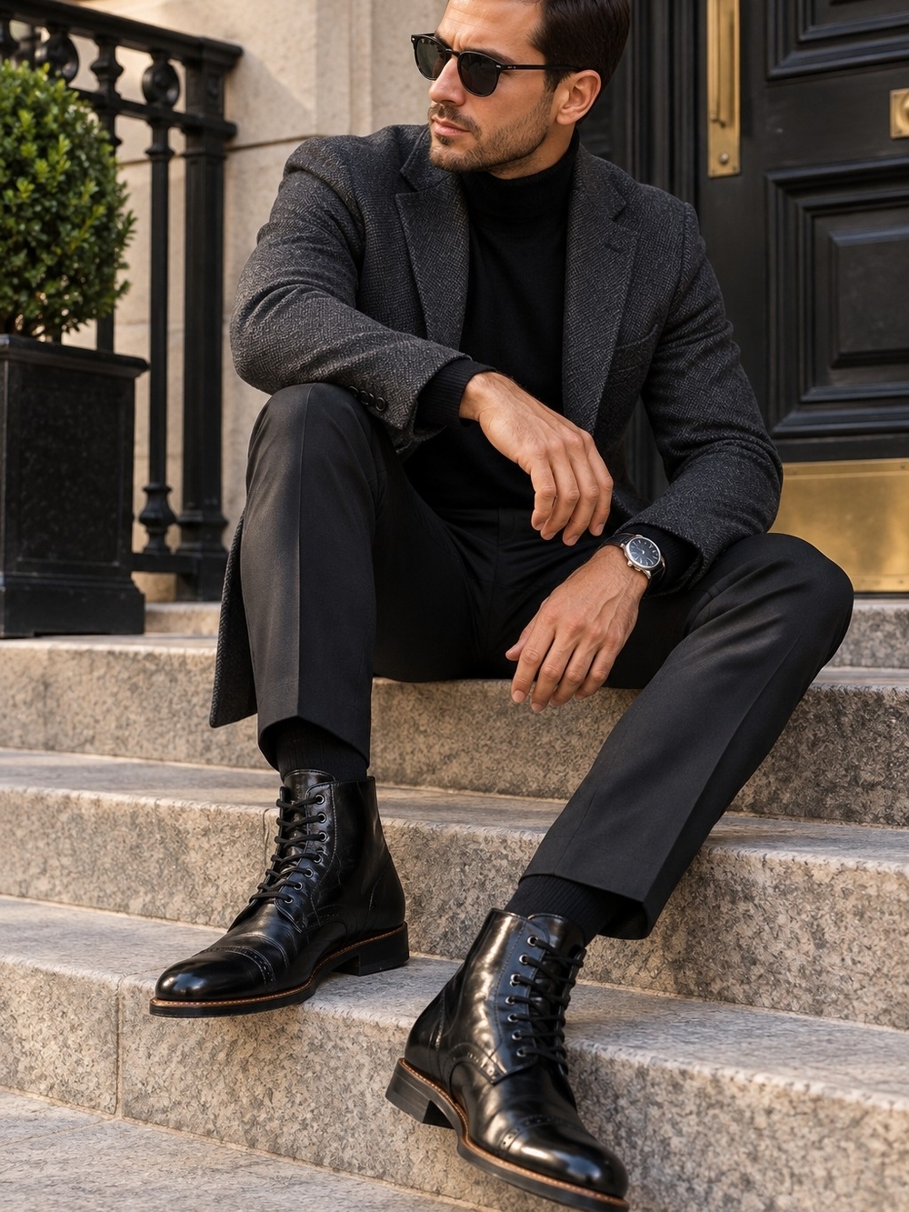 Stacy Adams Men's 10.5 Black Leather Cap Toe Lace Up Dress Boots